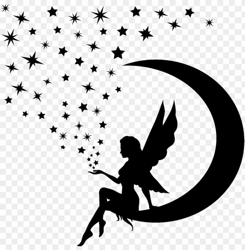 Silhouette Moon Angel Holding Stars Transparent - Moon And Star PNG Image With Transparent Background