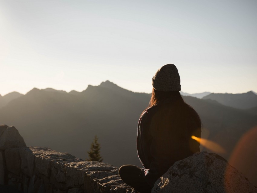 silhouette, mountains, solitude, loneliness, girl