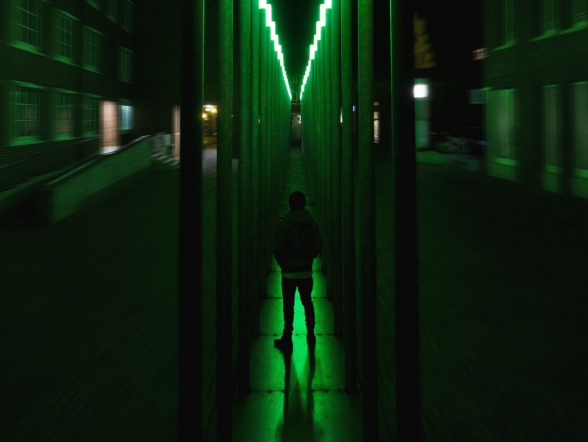 silhouette, neon, backlight, illusion, green