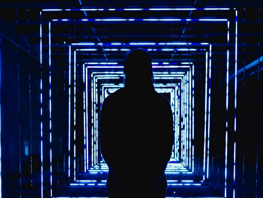 silhouette, neon, squares, backlight
