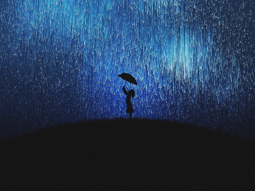 silhouette, rain, umbrella, art