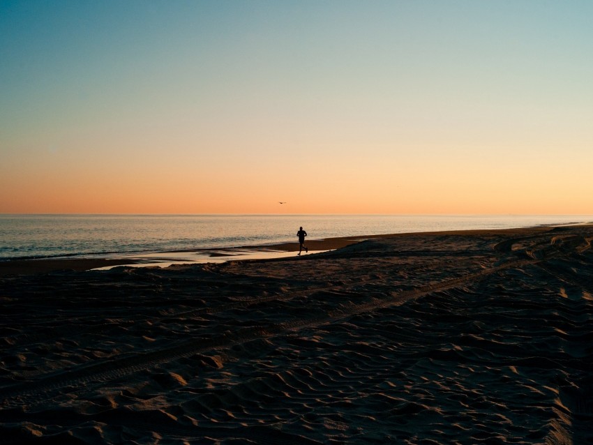 silhouette, sea, coast, sunset, sand