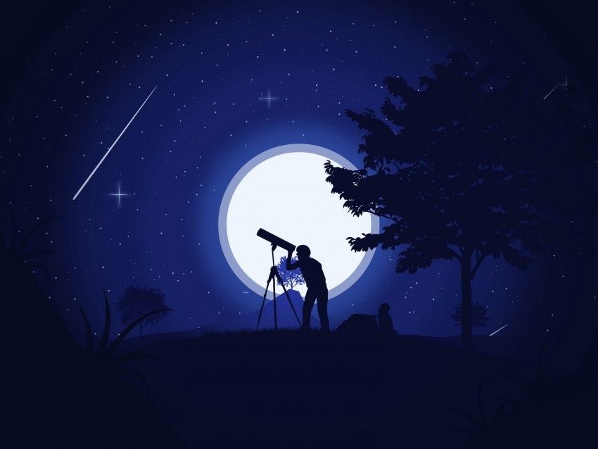 free PNG silhouette, telescope, night, stars, art, vector background PNG images transparent