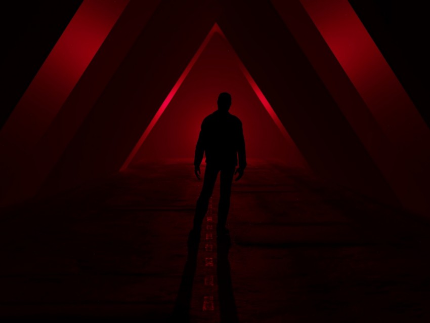 silhouette, triangles, red, dark, black
