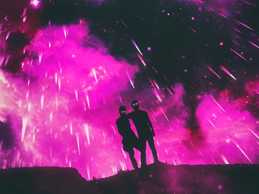 silhouettes, cosmos, glitter, pink