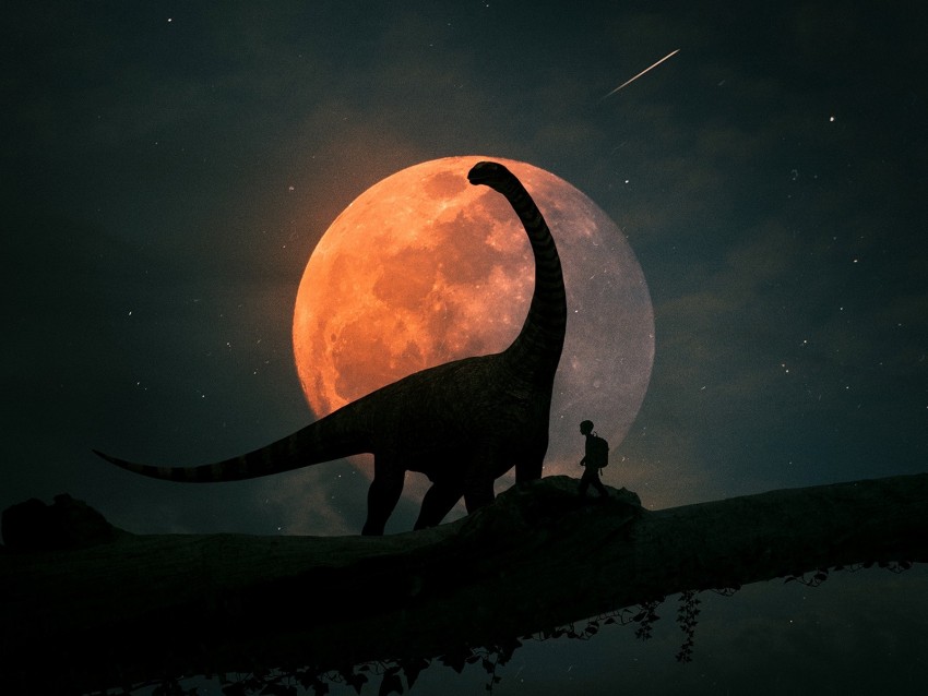 silhouettes, dinosaur, planet, photoshop, art