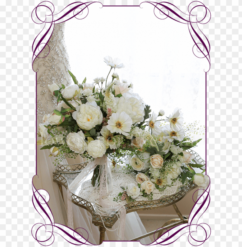 free PNG silk artificial rustic boho textured white and pastel - artificial white roses bridal bouquet PNG image with transparent background PNG images transparent