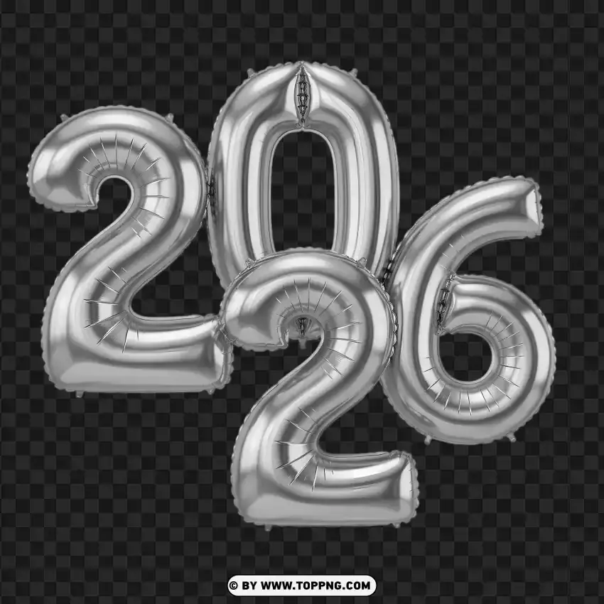 Silver Helium Balloon 2026 Numbers PNG Transparent Background