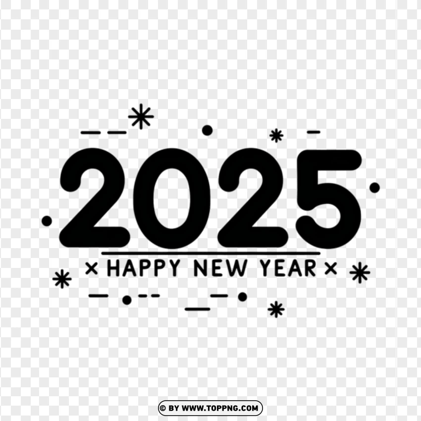 Simple Black 2025 New Year Design PNG Transparent Background