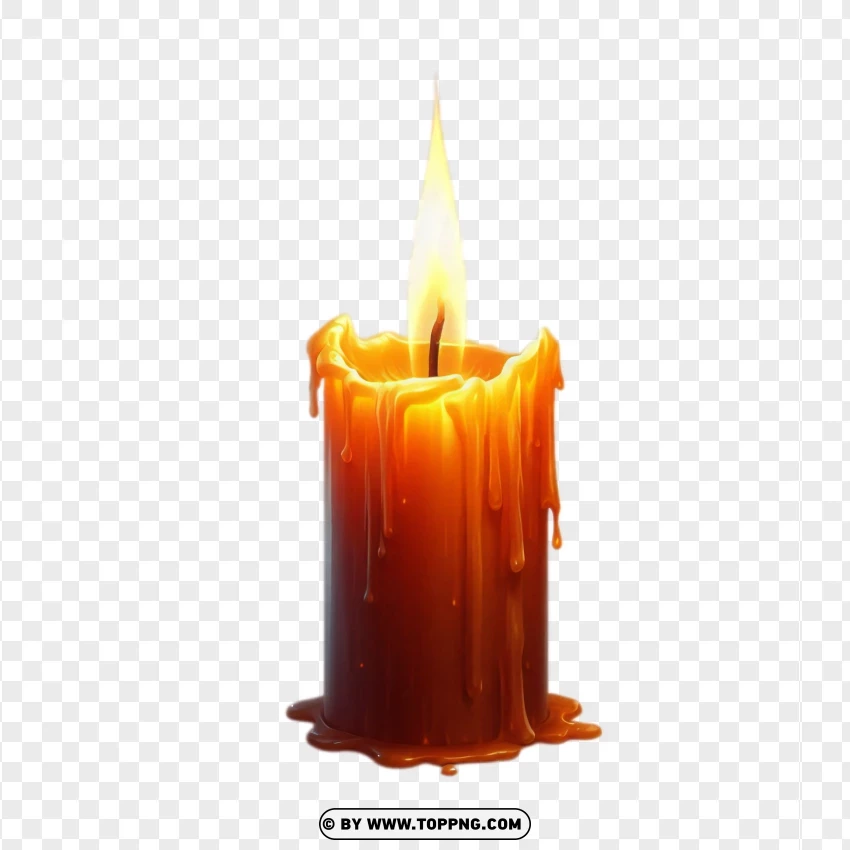 Single candle with a small fire flame, glowing softly, PNG image with transparent background