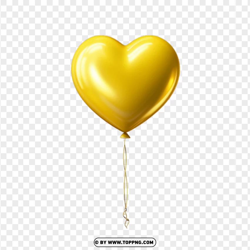 Single Yellow Heart Love Balloon PNG Transparent Background