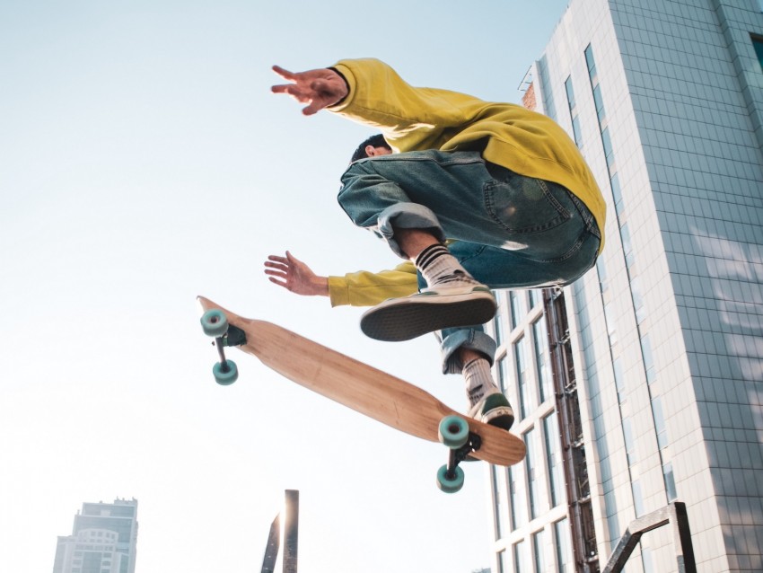 skateboarder, skate, jump, trick, city, extreme