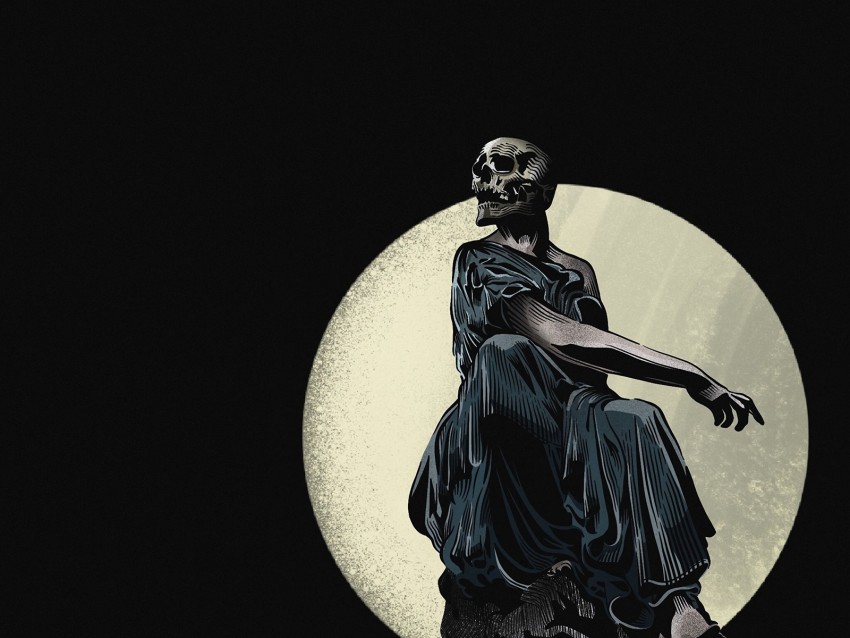 skeleton, sculpture, gothic, frozen, night, moon, art