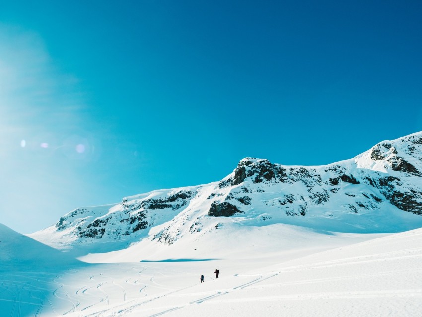 skiers, tourists, snow, mountain, journey