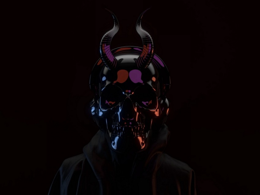 skull, mask, black, dark, horns