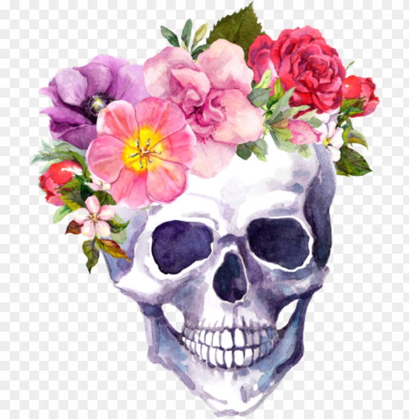 skull silhouette, princess crown, floral, tiara, food, crow, flowers