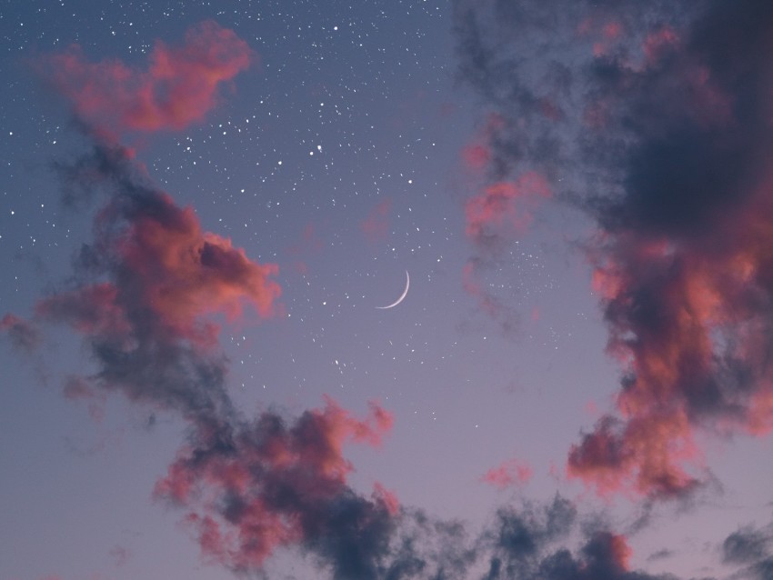 sky, clouds, moon, stars, night