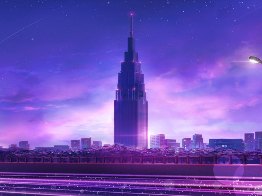 skyscraper, tower, art, city, architecture, purple
