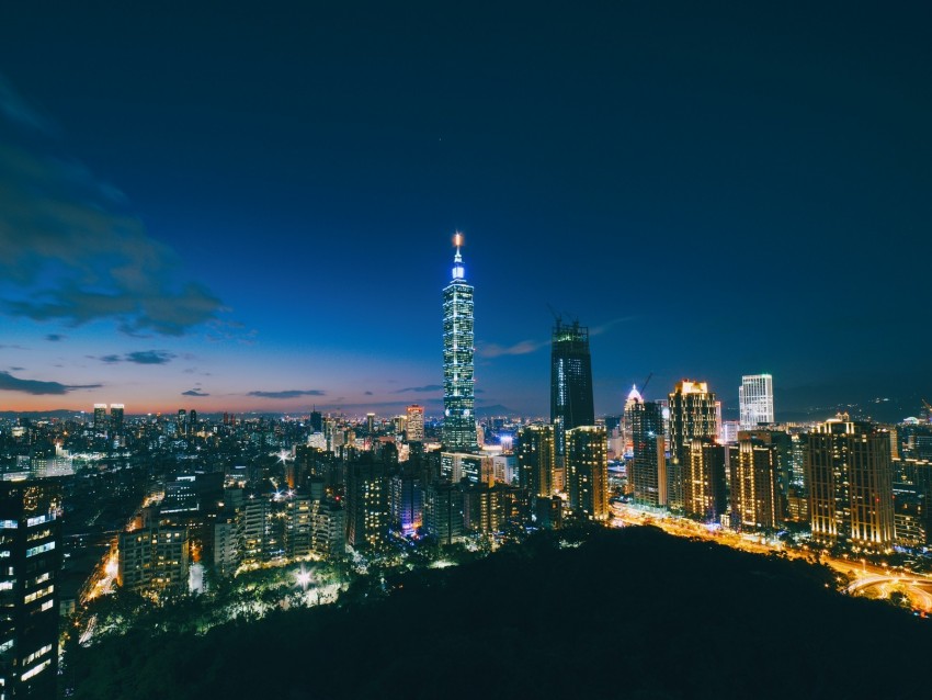 skyscrapers, night city, aerial view, architecture, taipei, taiwan, china