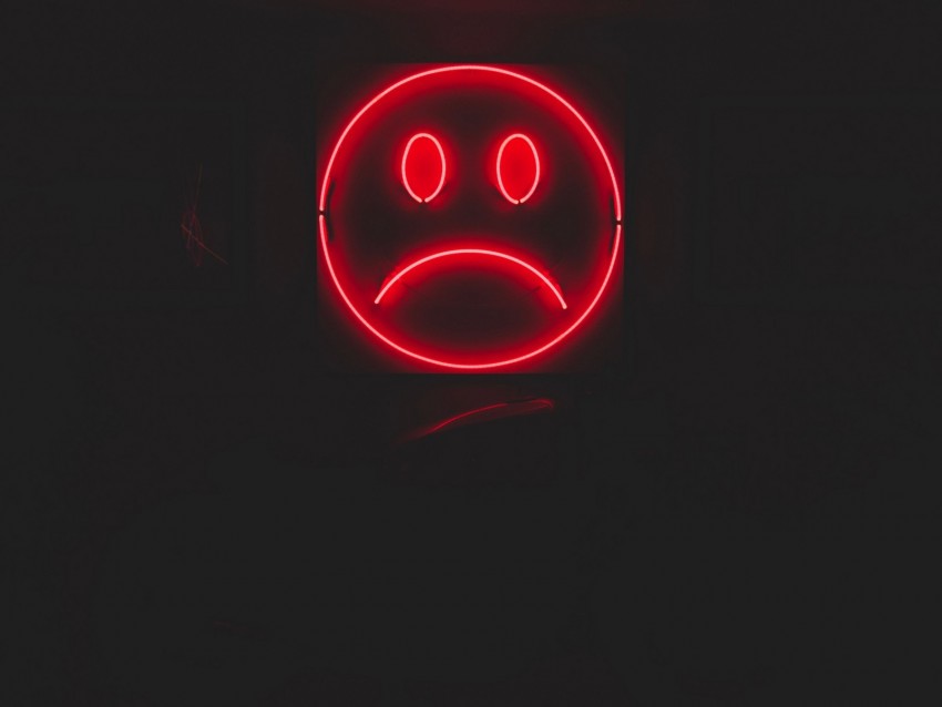 Smile Smiley Sad Neon Red Dark Background Toppng