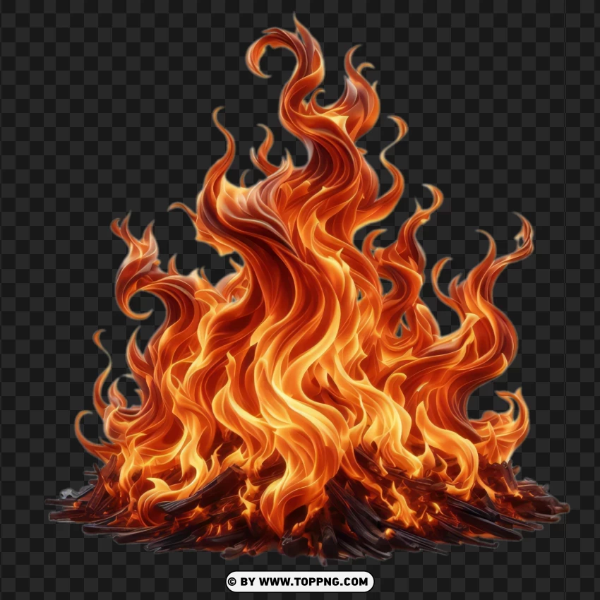 Vibrant real flame fire image with high clarity and no smoke, PNG with transparent background