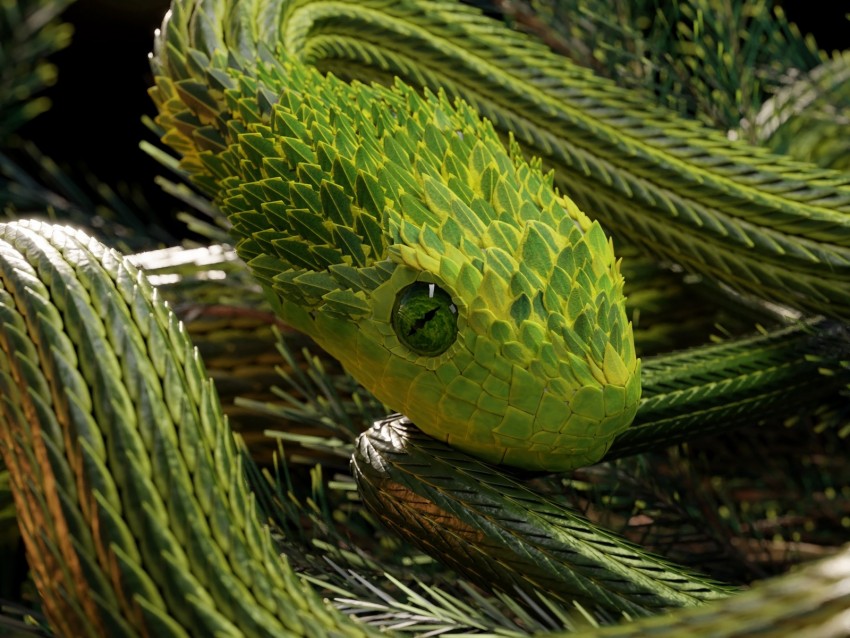 snake, green, reptile, scales, 3d