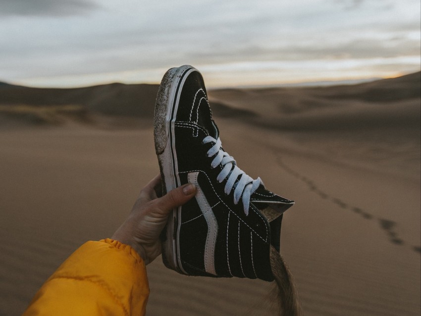 sneaker, sand, hand, shoes, desert