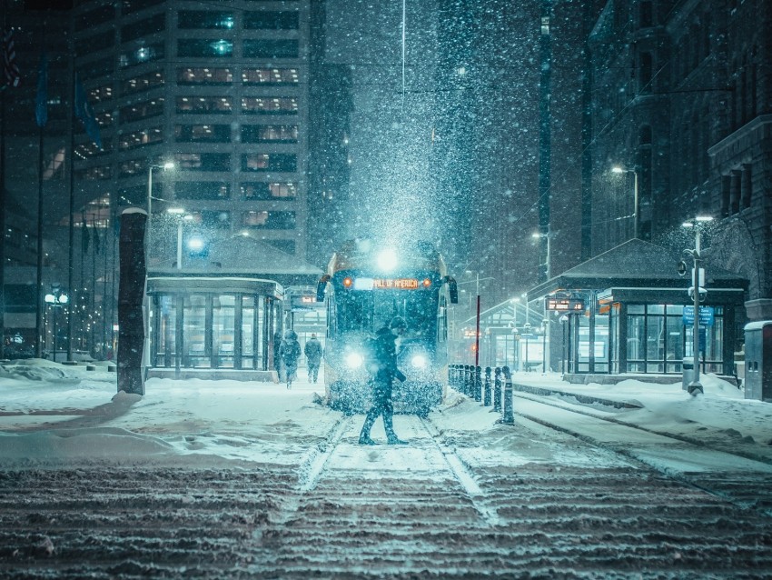 Snowfall Night City Transport Winter Png - Free PNG Images