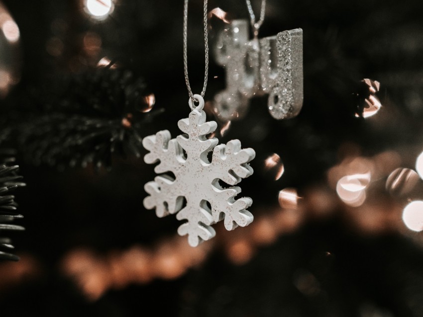 snowflake, christmas, new year, decoration, blur, tree toy