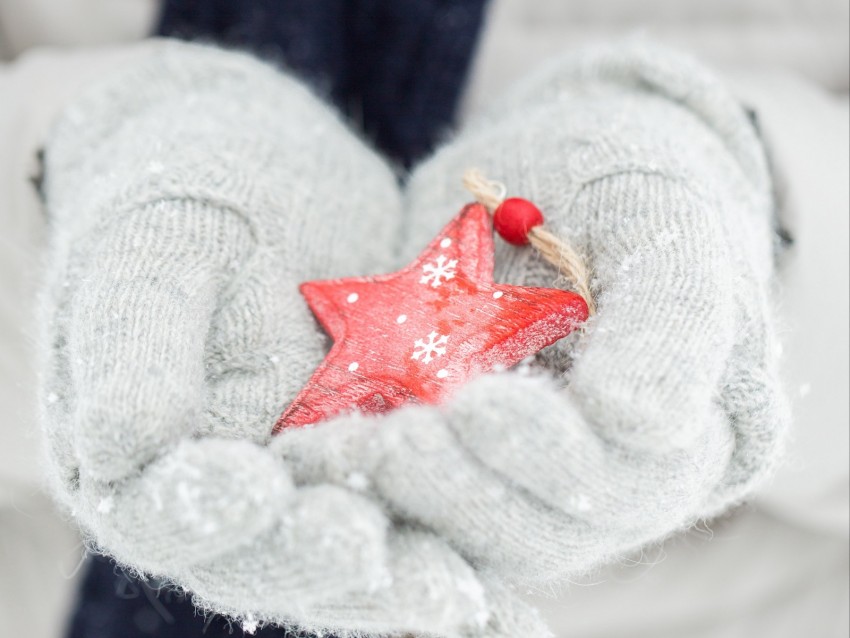 snowflake, hands, gloves, winter