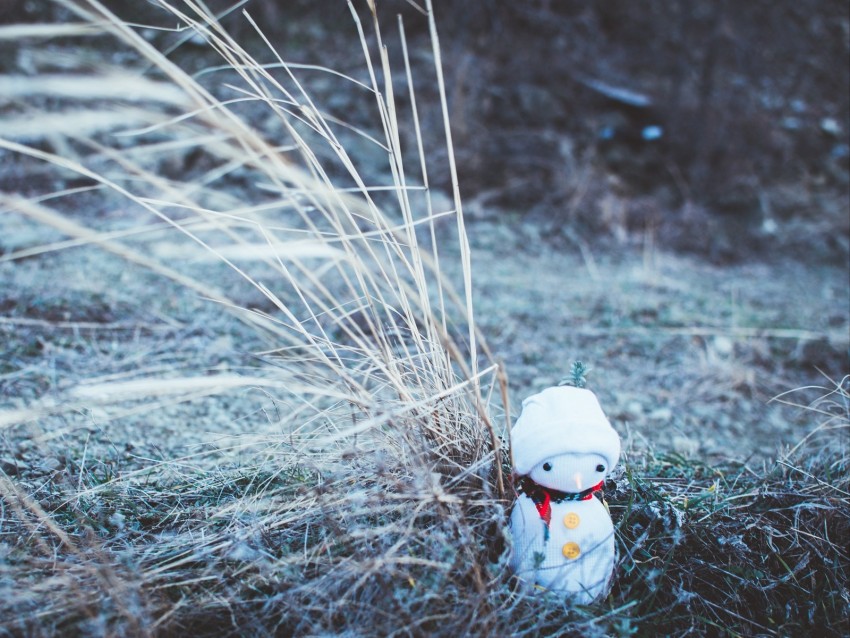 snowman, christmas, new year, toy, grass, blur