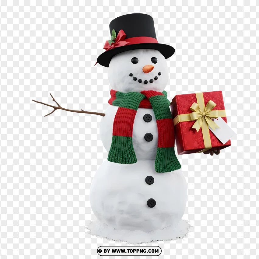 Snowman Holding Christmas Gift Box PNG Transparent Background