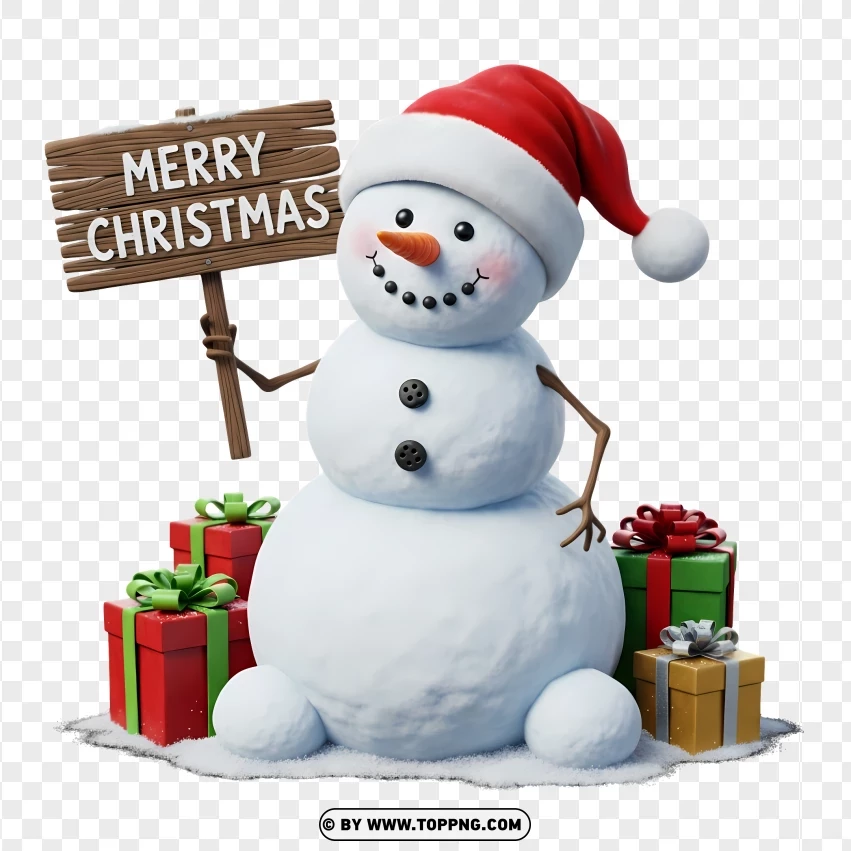 Snowman Holding Round Wooden Badge PNG Transparent Background