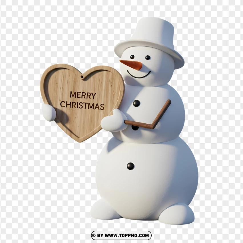 Snowman Holding Wooden Heart Sign PNG Transparent Background