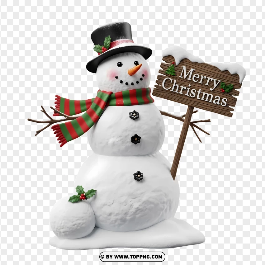 Snowman With Ribbon Wrapped Around Sign PNG Transparent Background