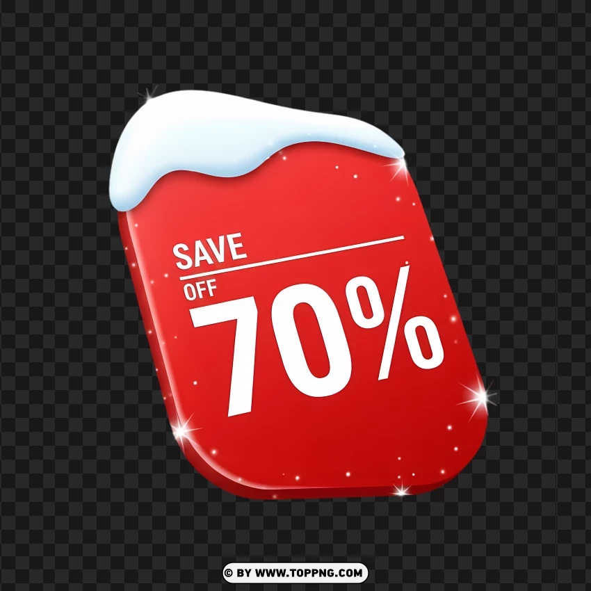 Snowy Red Christmas Promo Tag Showing 70% PNG Transparent Background
