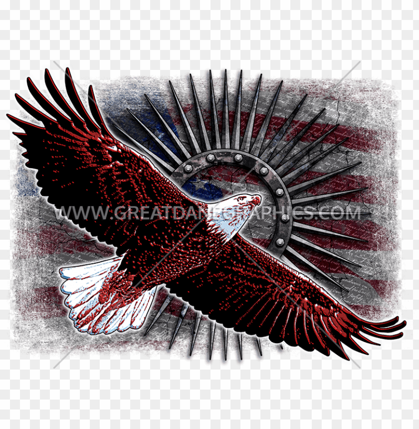 Soaring Metal Eagle American Flag Baseball Sleeve Shirt PNG Image With Transparent Background