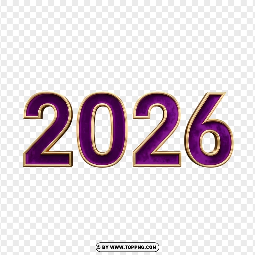 Soft Velvet Purple 2026 Numbers With Gold Trim PNG Transparent Background