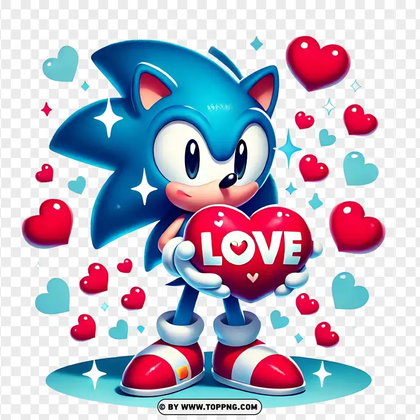 Sonic Holding A Love Heart Surrounded By Floating Red Hearts PNG Transparent Background