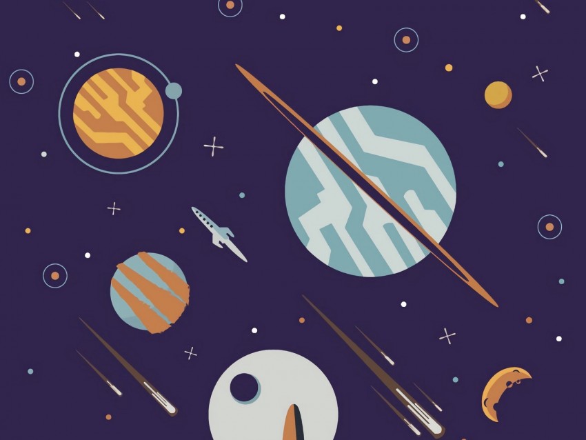 space, rockets, planets, stars, art, vector