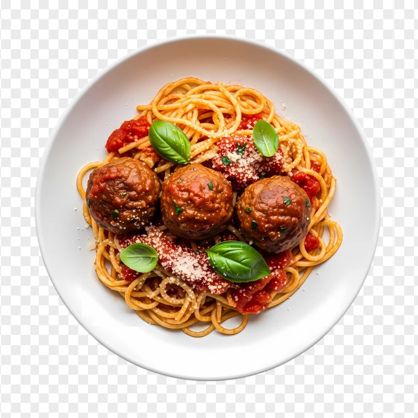 Spaghetti With Meatballs And Tomato Sauce PNG Transparent Background