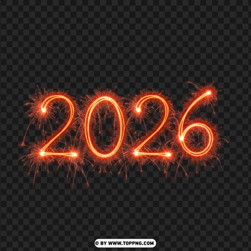 Sparkler Firework Red 2026 Typography Design PNG Transparent Background