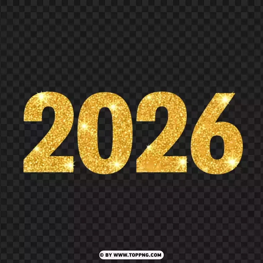 Sparkling Glitter Gold 2026 Number Style PNG Transparent Background
