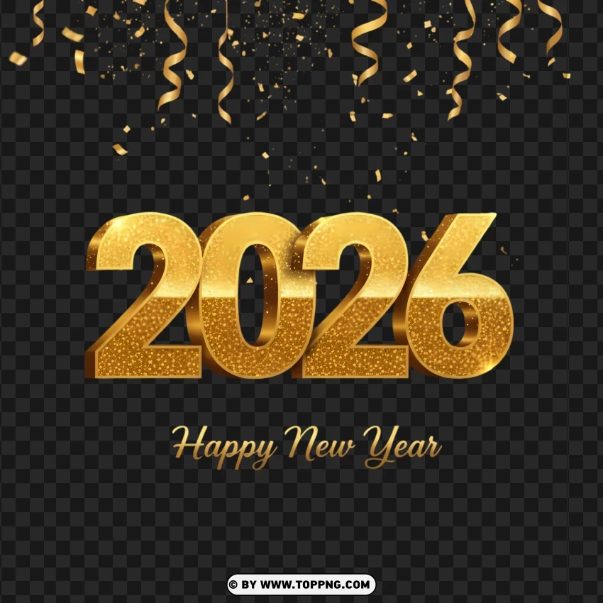 Sparkling Gold 2026 Glitter Typography PNG Transparent Background