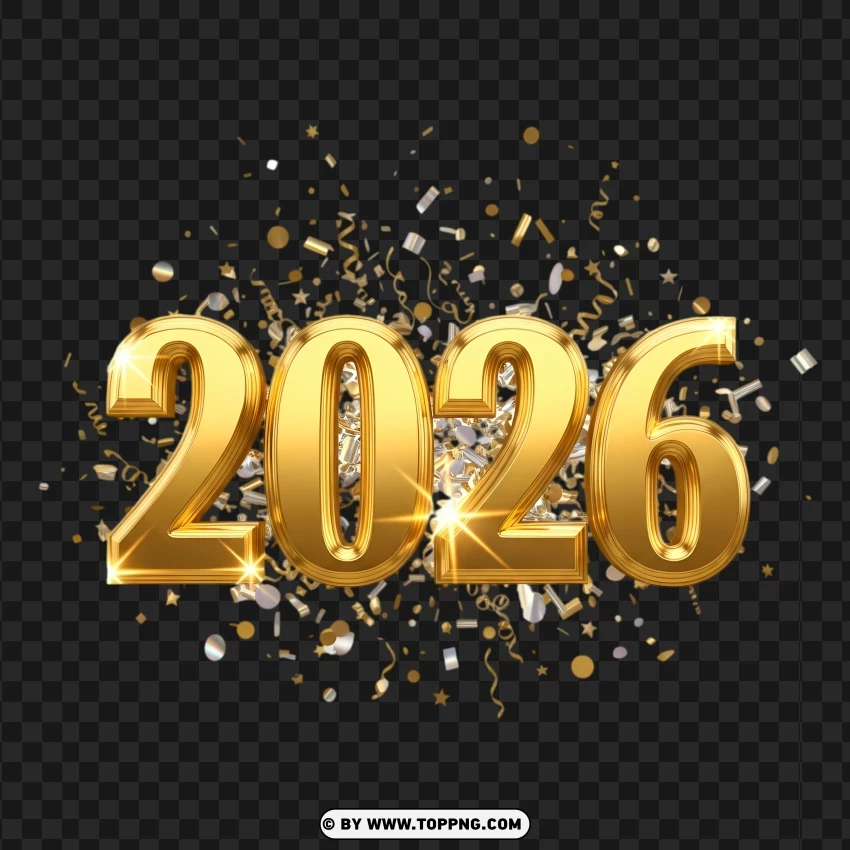 2026 3d Gold Numbers With Festive Glow PNG Transparent Background