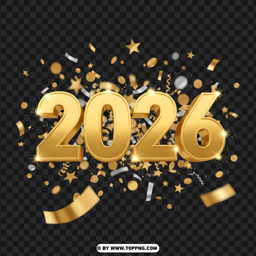 Sparkling Gold 2026 New Year Typography Art PNG Transparent Background