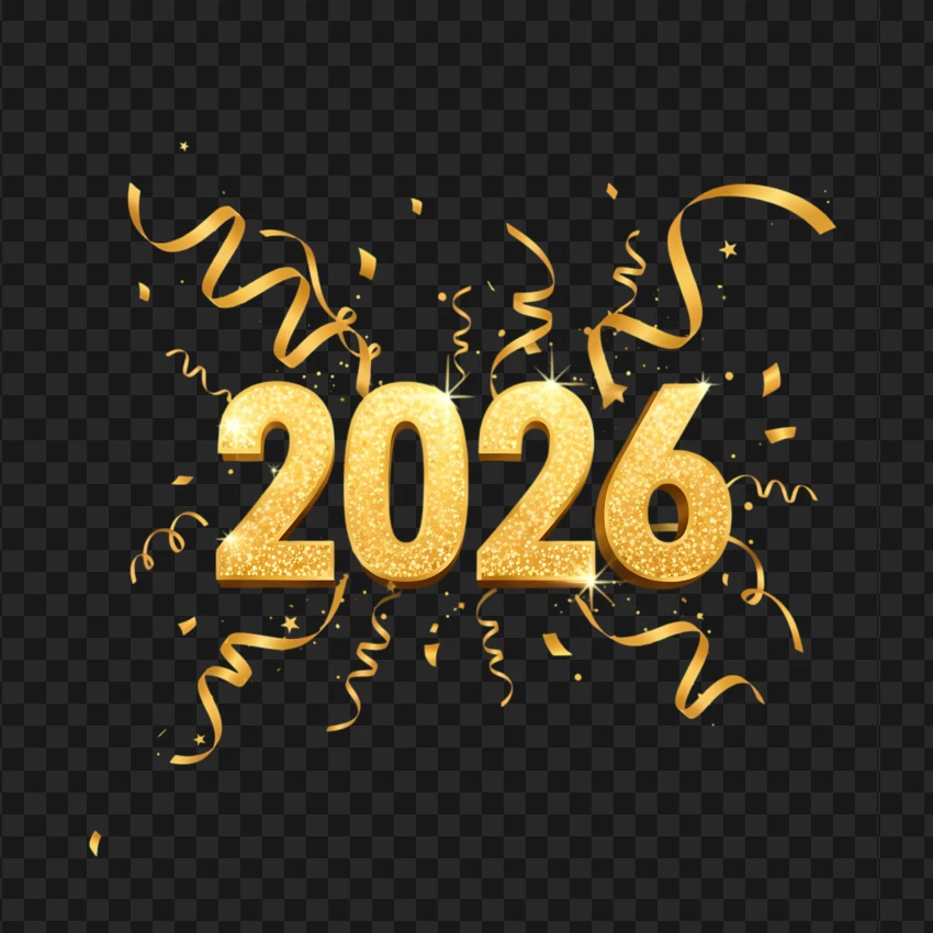 Sparkling golden 2026 Png celebration design for holiday greeting
