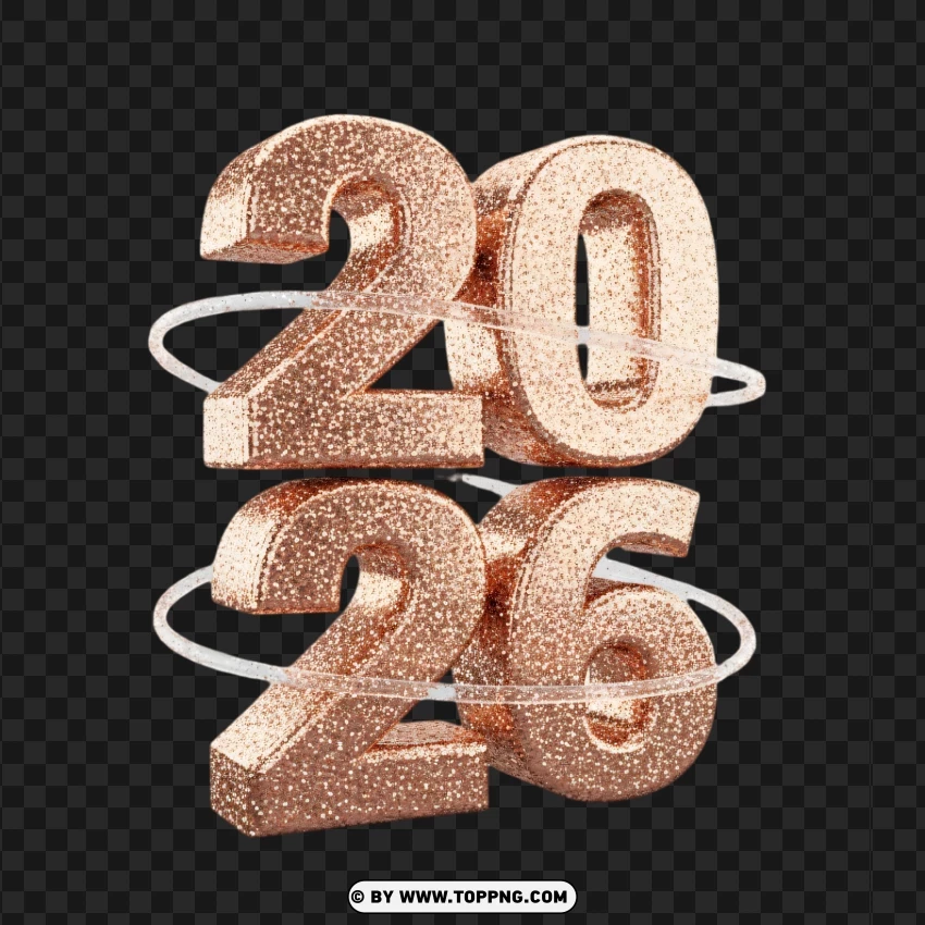 Sparkling Rose Gold 2026 With Glitter Texture PNG Transparent Background