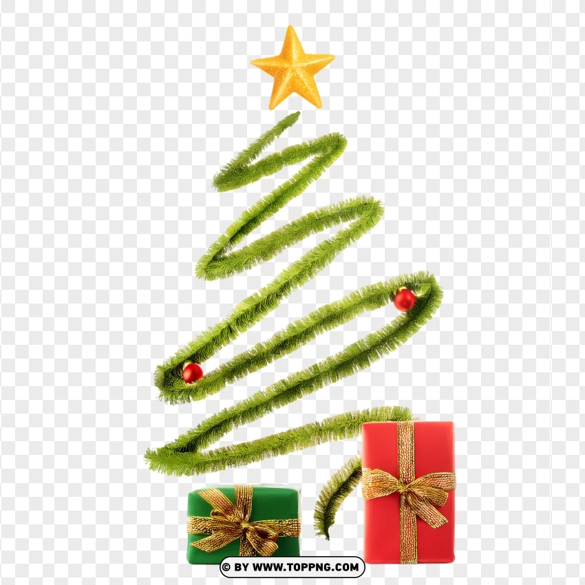 Spiral Christmas Tree With Golden Presents PNG Transparent Background