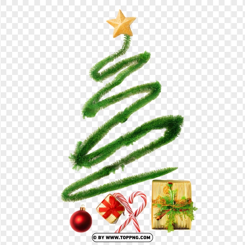 Spiral Christmas Tree With Ornaments And Gifts PNG Transparent Background